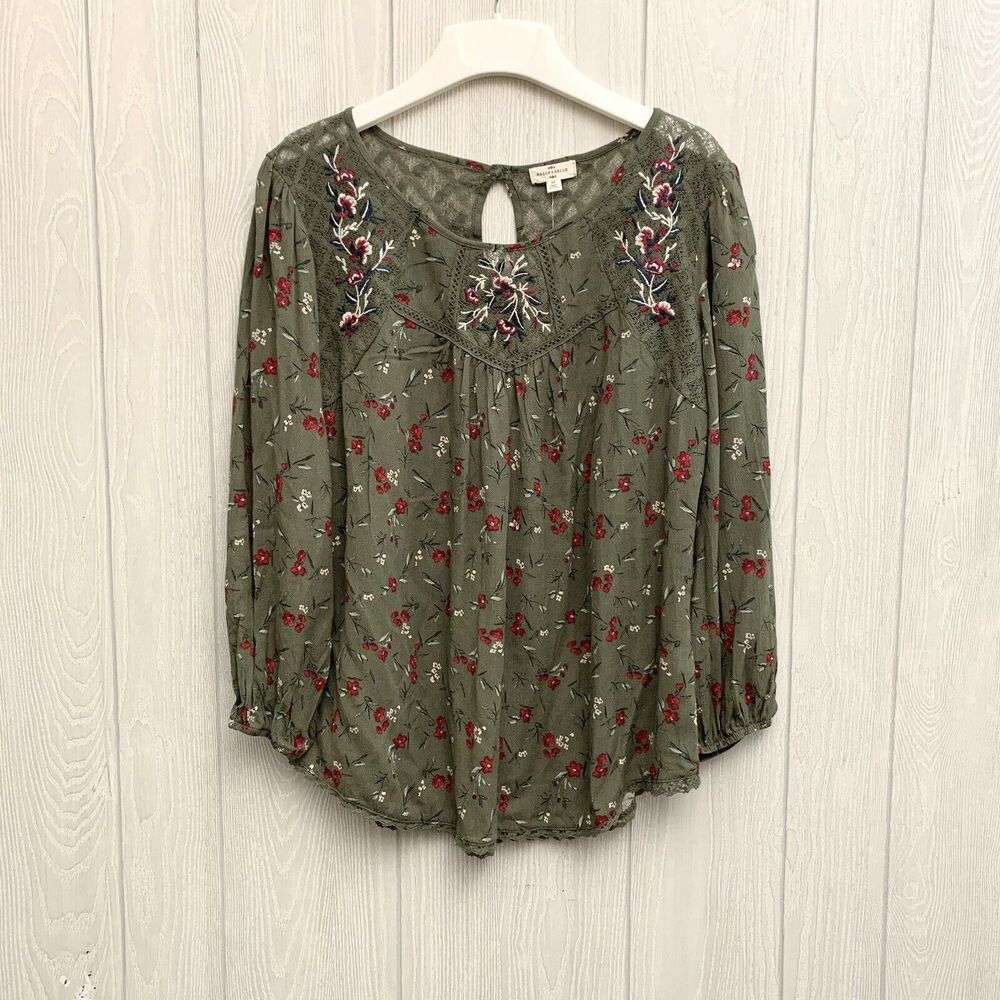 Mason & Belle Green Floral Long Sleeve Top Medium NWT
